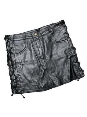 Black Side Laced Mini Leather Skirt size Medium